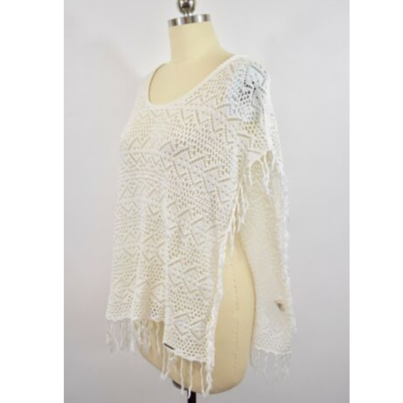 Billabong Ivory Crochet Poncho Sweater Medium - Picture 3 of 8